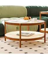 Modern Farmhouse Living Room Coffee Table Set, Stylish and Elegant Nesting Round Wooden Table,Side End table set for Living Room,Bedroom-1pc End Table