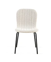 Off White Boucle Dining Chairs Set of 4,Mid-Century Modern Upholstered Pu Leather Chairs,for Kitchen Dining Room