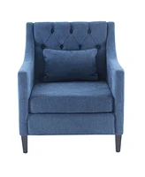 Living Room Chairs, Accent Armchair with lumbar pillow, Elegant Bedroom Reading Chair, Mid-Century Design, Upholstered Sofa Chair, Blue