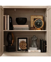 Famapy Bookcase with 2 Glass Doors and 2 Wood Doors