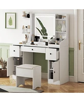 Vanity Desk with Mirror and Lights Makeup Desk with Drawers and Cabinet Vanity Table with Led Light Big Makeup Table