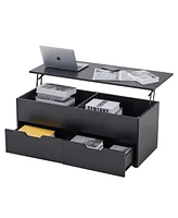 Lift-Top Coffee Table with Storage Center Tables Hidden Compartment & 2 Drawers, Sofa Table For Living Room