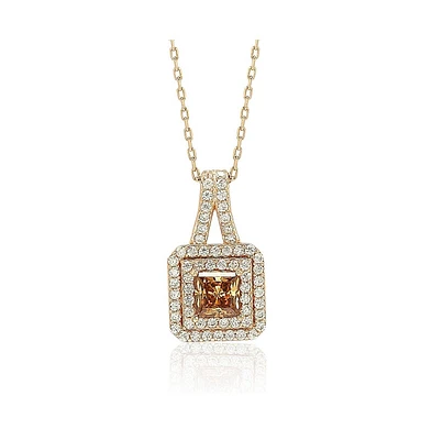 Suzy Levian New York Suzy Levian Rosed Sterling Silver Asscher-Cut Cubic Zirconia Halo Pendant