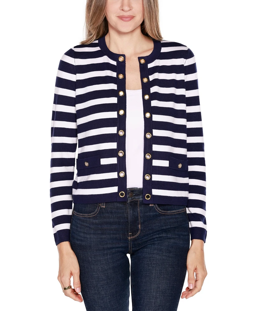 Belldini Women's Black Label Nautical Stripe Open-Front Cardigan Sweater