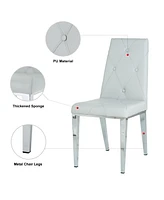 Modern simple light luxury dining chair Light grey chair Family bedroom stool back Pu electroplated chair legs, suitable for kitchen living room dinin