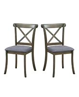 Streamdale Furniture Wooden X Back Dining Chairs Set of 2, Modern Fabric Upholstered Kitchen Side 2PC Chairs, Cross Back Rubber Wood Farmhouse Dining