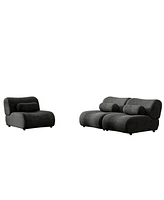 Streamdale Furniture Modern Black Chenille Sofa Set - 3-Seat Modular Sectional Couch with Cylindrical Pillows for Living Room