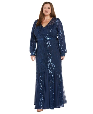 R & M Richards Plus Surplice Sequined Gown