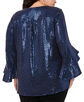 Msk Plus V-Neck Bell-Sleeve Sequin-Knit Top