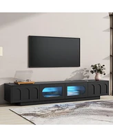 Slickblue Tv Stand with Fluted Tempered Glass Doors Stylish Media Console for TVs Up to 95"