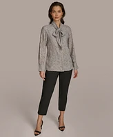 Donna Karan New York Women's Metallic Floral Tie-Neck Blouse