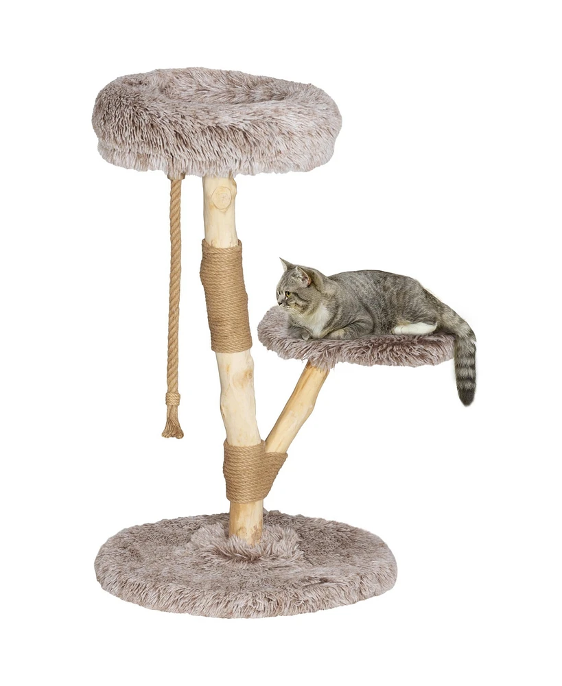 PawHut 35 Inch Moden Cat Tree Tower with Wooden Scratching Post,