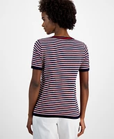 Tommy Hilfiger Women's Cotton Seabrook Striped V-Neck Sweater