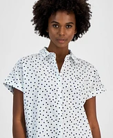 Tommy Hilfiger Women's Cotton Dot-Print Short-Sleeve Camp Shirt