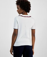 Tommy Hilfiger Women's Cotton Global-Tipped Short-Sleeve Polo Sweater