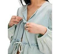 Free People Women's Cotton Brunch Babe Self-Tie Denim Jacket