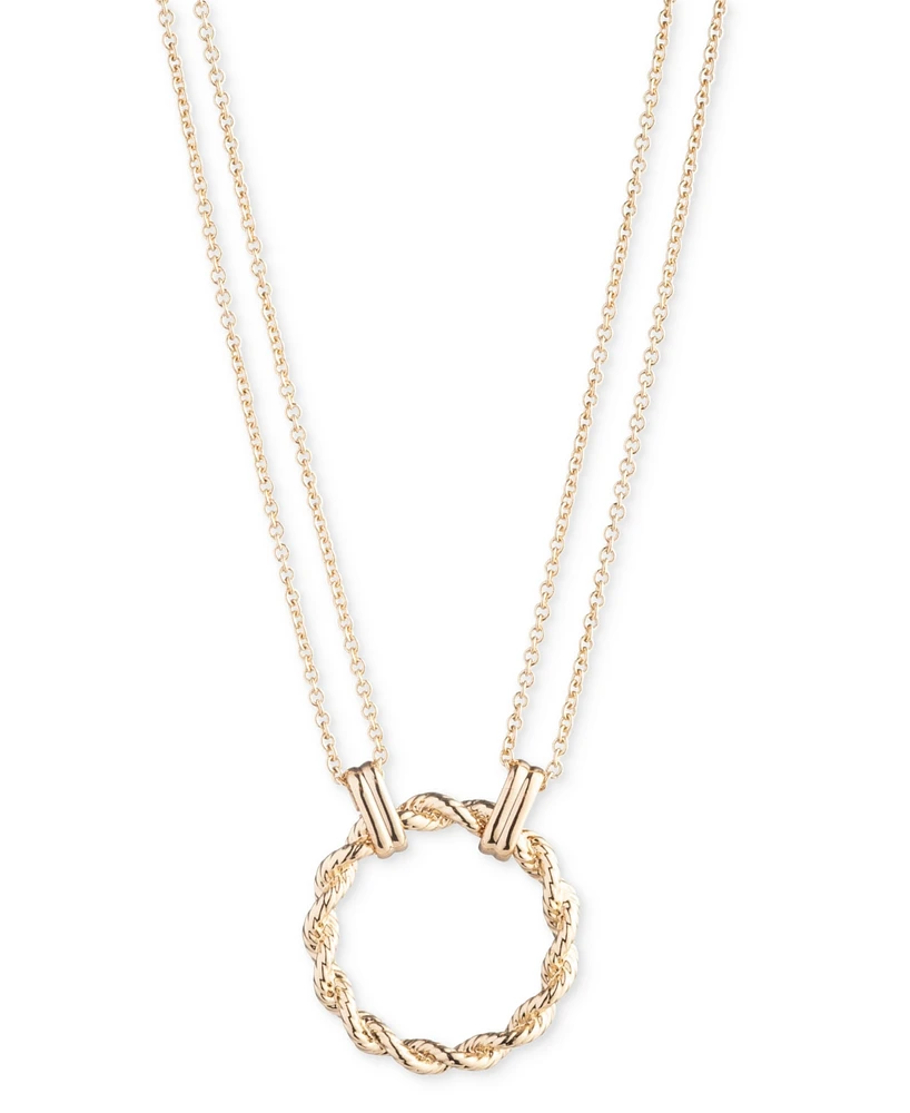 Lauren Ralph Rope Circle Double Chain Pendant Necklace, 16" + 3" extender