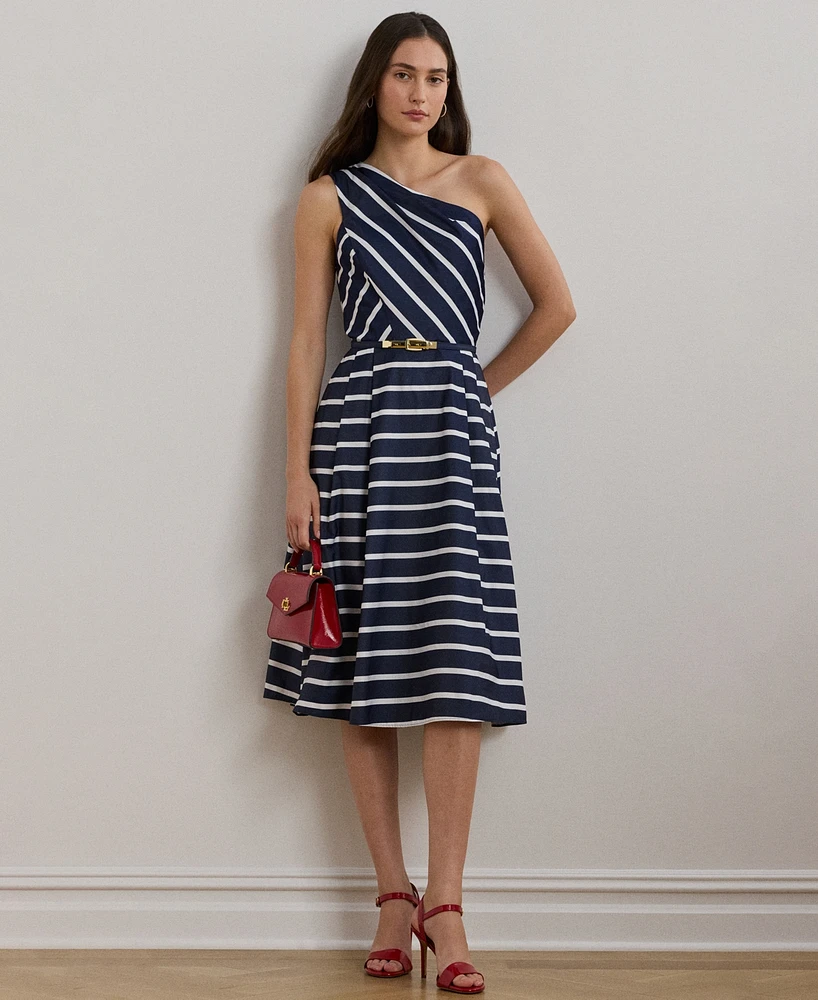 Lauren Ralph Women's Striped Belted Taffeta Cocktail Dress