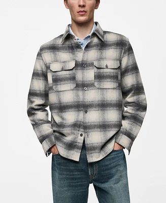 Mango Men's Pockets Detail Plaid Wool Overshirt