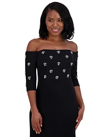 Eliza J Petite Embellished Off-the-Shoulder Gown