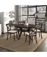 47.24''Round Rubber Wood Dining Table for 4-6 with Wooden Trestle Pedestal Base,Modern Kitchen Wooden Table Dinner Table for Dining Room, Living Room