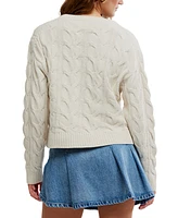 Free People Women's Washed Cable-Knit V-Neck Sweater