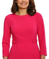 London Times Women's Jewel-Neck 3/4-Sleeve Sheath Dress