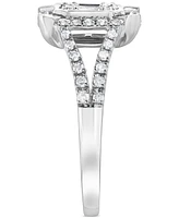 Diamond Round & Baguette Halo Cluster Ring (3/8 ct. t.w.) in 14k White Gold