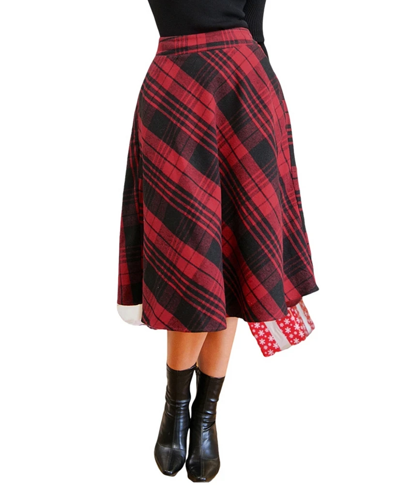 Cupshe Women's Plaid Flared Pocket Midi Skirt