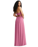 Dessy Collection Women's Strapless Empire Waist Cutout Maxi Dress with Covered Button Detail