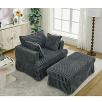 47.7'' Oversized Corduroy Chaise Longue with Ottoman, Deep Seat Reclining Chair Sofa, Comfy Thicked Upholstered Pad Chair, with Foot Stool, Oversize,