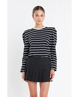 English Factory Women's Striped Puff Sleeves Top