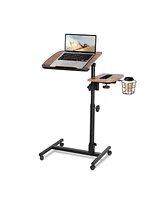 Slickblue Height Adjustable Mobile Laptop Cart with Wheels and Cup Holder for Home Office