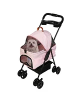 Slickblue Pet Stroller with Carrier and Cup Holder for Small Pets, Foldable and Pink