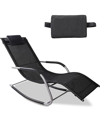 Slickblue Patio Curved Rocker Chaise Lounge Chairs Rocking Chairs with Removable Pillow for Outdoor Comfort