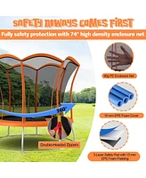 Gymax 8FT Certified Recreation Trampoline w/ Exclusive Flower Shape Enclosure Net