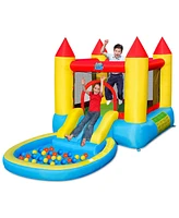 Gymax Inflatable Bounce House Kids Slide Jumping Castle Bouncer w/Pool and 480W Blower