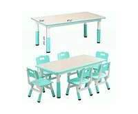 gaomon Modern Kids Study Table and 6 Chair Set, 47.20" Height Adjustable Toddler Table and Chairs Set with Non