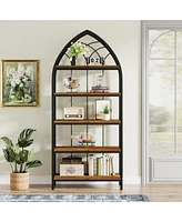 Tribesigns 74.8-Inch Tall Bookshelf,5-Tier Bookshelf with Metal Frame,Curved Freestanding Display Shelf