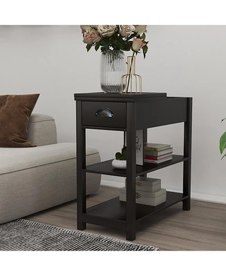 Slickblue Narrow Side Table with Flip-Top Drawers and Bottom Shelf