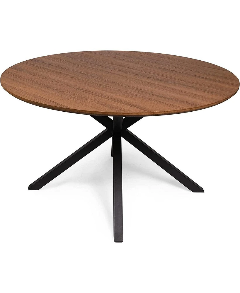 Slickblue 53" Mid-Century Modern Round Dining Table with Solid Metal Legs in Walnut