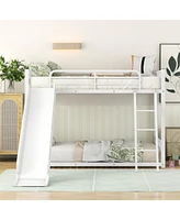 Slickblue Twin Over Twin Metal Bunk Bed with Slide - Space-Saving Kids Bed