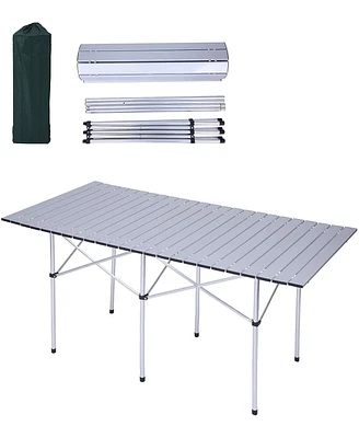 Slickblue Roll Top Camping Table - Portable Folding Aluminum Picnic Table with Carry Bag