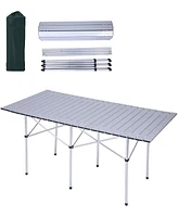 Slickblue Roll Top Camping Table - Portable Folding Aluminum Picnic Table with Carry Bag