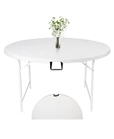 Slickblue 48-Inch Round Folding Table - White Plastic Table for 4-6 Seat Capacity