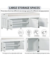Slickblue Storage Bench with 3 Shutter Doors Shoe Bench Featuring Removable Cushion and Hidden Storage Space