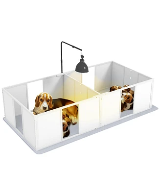 PawHut Whelping Box for Dogs w/ Retractable Light Sd & Waterproof Pad