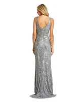 Mac Duggal Women's Beaded Floral Sleeveless Gown