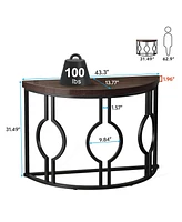 Tribesigns 43 Inch Industrial Semi Circle Sofa Table with Geometric Base,Half Moon Console for Entryway