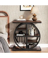 Tribesigns End Table for Living Room, Wood Side Table with Black Metal Frames, Industrial Nightstand Bedside Table for Bedroom